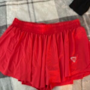 red flowy shorts!